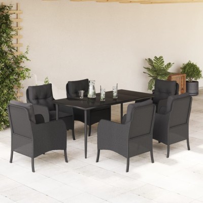 vidaXL Set mobilier de grădină cu perne, 7 piese, negru, poliratan 3211924 foto
