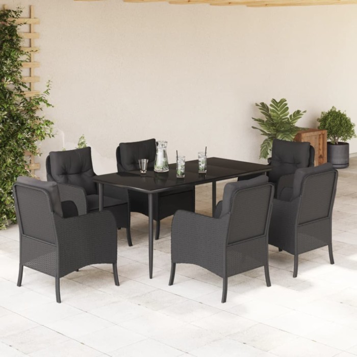 vidaXL Set mobilier de grădină cu perne, 7 piese, negru, poliratan 3211924