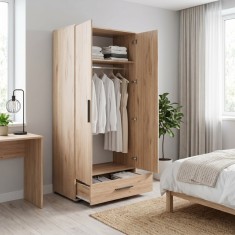 Dulap Haine Adore Trendline cu 2 usi si sertar, Stejar, 80x187x52 cm