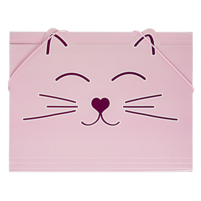 Mapă Carton Fancy, Elastic, Model Decupat Pisica, Roz, 24x32cm