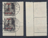 ROMANIA 1945 Oradea I pereche verticala 1P pe 18f tip 1 &amp; tip 2 stampilata, Istorie, Stampilat