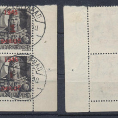 ROMANIA 1945 Oradea I pereche verticala 1P pe 18f tip 1 & tip 2 stampilata