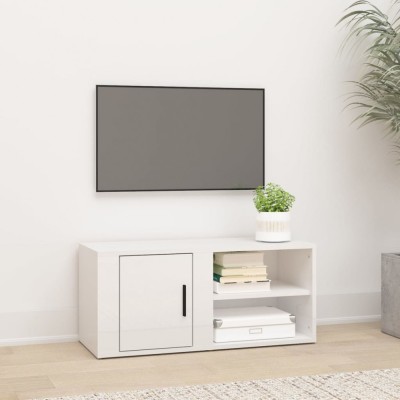 vidaXL Comodă TV, alb extralucios, 80x31,5x36 cm, lemn prelucrat foto