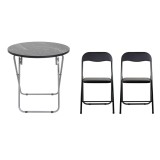 Masa plianta rotunda MDF 60x65cm neagra cu 2 scaune pliabile bucatarie