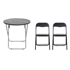 Masa plianta rotunda MDF 60x65cm neagra cu 2 scaune pliabile bucatarie