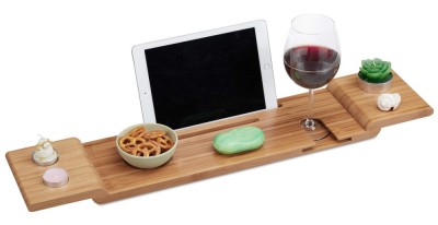 Suport pentru cada, Raft baie Relaxdays din bambus, 70 cm latime - RESIGILAT foto