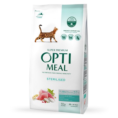 Optimeal Hrana uscata pisici sterilizate - curcan si ovaz 1,5kg foto