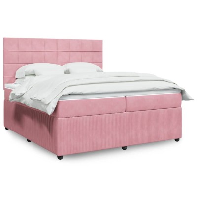 vidaXL Pat box spring cu saltea, roz, 200x200 cm, catifea foto