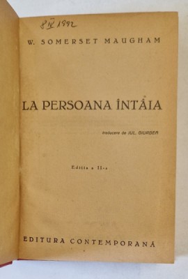 LA PERSOANA INTAIA de W. SOMERSET MAUGHAM , EDITIE INTERBELICA foto