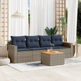 Set Mobilier Gradina Gossi, 5 Piese, Poliratan Gri, Perne Incluse, Depozitare, Masa Acacia