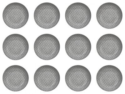 Set farfurii 12 piese pentru supa, Portelan, Albe, Model Gri, diametru 20 cm foto