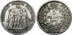 Moneda argint 5 francs 1877 Hercule foto