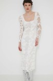 Desigual rochie SANDALO culoarea alb, midi, mulată, 24SWVW50