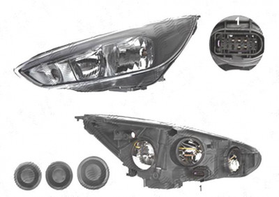 Far Ford Focus 3, 10.2014-, fata, Stanga, cu LED daytime running light; H1+H7+LED+PY21W; electric; negru; cu motor; foto