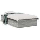 Cumpara ieftin Cadru Pat Gossi 90x190 cm Gri Sonoma cu Sertare, Lemn Prelucrat. Pat Dormitor Modern, Depozitare Esențiale