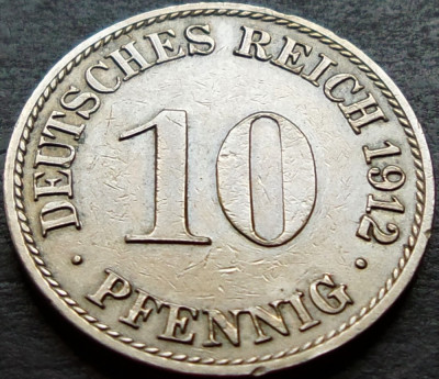Moneda istorica 10 PFENNIG - IMPERIUL GERMAN, anul 1912 * cod 578 foto