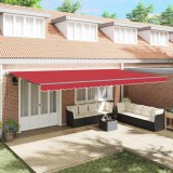 Umbrelă retractabilă roșie Manual Roșu 600 &times; 300 cm țesătură
