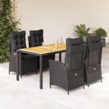 vidaXL Set mobilier de grădină cu perne, 5 piese, negru, poliratan 3213097