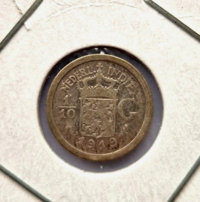 Indiile Olandeze de Est 1/10 Gulden 1919 moneda argint km # 311 Wilhelmina foto