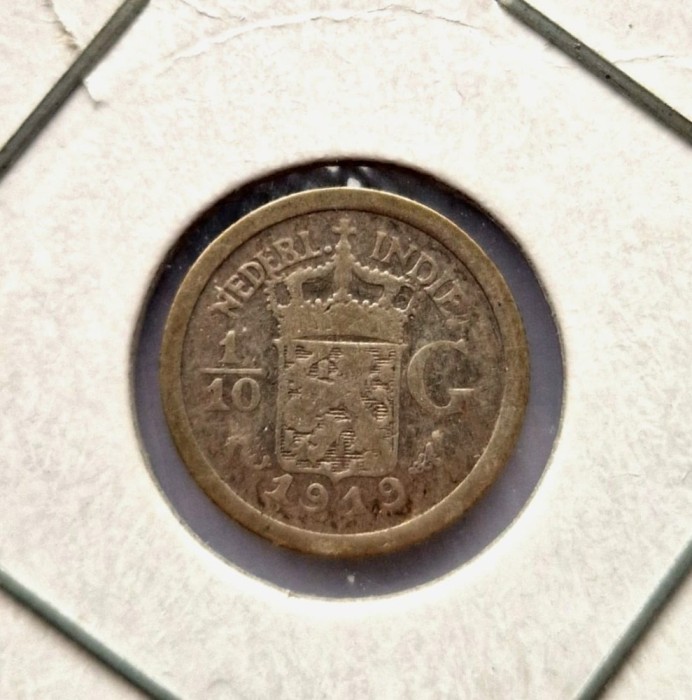 Indiile Olandeze de Est 1/10 Gulden 1919 moneda argint km # 311 Wilhelmina