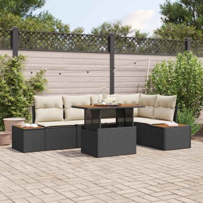 vidaXL Set de masă pentru grădină 6 pcs Negru și Bej 100 x 55 x 73 cm foto