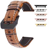 Curea din piele naturala, compatibila Apple Watch 10, 46mm, Maro/Negru