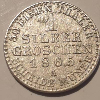 Germania Prusia 1 groschen 1865 A / Berlin argint Wilhelm l foto