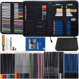 Set creioane pentru desen, schite, 72 piese colorate cu carti de colorat desenat