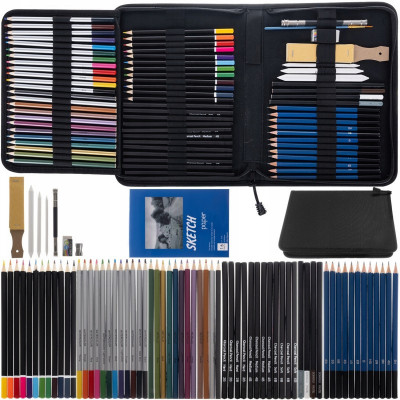 Set creioane pentru desen, schite, 72 piese colorate cu carti de colorat desenat foto