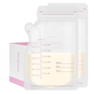Pungi de depozitare a laptelui matern, Set 100 Buc., Capacitate 250 ml, Pre-sterilizate igienic, Turnare usoara, Profil aplatizat pentru depozitare us foto