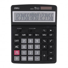 Calculator de Birou Deli Core, 16 Digits, 193x139x34 mm, Alimentare Duala, Corp din Plastic Negru, Calculatoare Birou, Calculator 16 Digits, Calculato