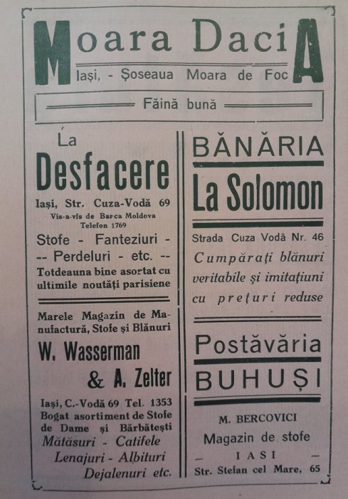 1941 Lot IV reclame interbelice Iași Jassy fata - verso evrei, romani 23 x 15cm