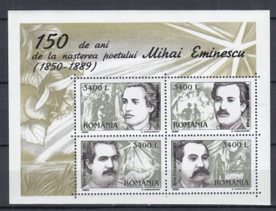 ROMANIA 2000 LP 1502 a 150 ANI DE LA NASTEREA POETULUI M.EMINESCU BLOC MNH foto