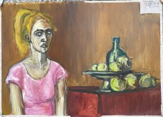 Tablou / lucrare MIULESCU George-Lucian, cca 70 x 50, acrilic pe carton subtire, stampila Universitatea de Arta Bucuresti pictor roman arta
