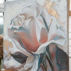 Pictori Romani Tablou abstract U/P Pictura trandafir boboc roz pudrat 100x100cm