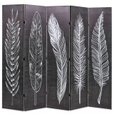 Cumpara ieftin Paravan camera pliabil, negru&amp;alb, 200 x 170 cm, imprimeu pene