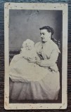 FOTOGRAFIE CDV - PORTRET FEMEIE CU COPIL - ATELIER F. DUSCHEK BUCURESCI, RARA, Romania pana la 1900, Portrete