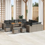Set de canapea modulară de 14 piese pentru grădină cu perne gri din ratan acacia, Set de dining pentru grădină de 4 piese cu perne gri din ratan acaci, vidaXL