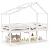 Cumpara ieftin Pat inalt cu acoperis, alb, 90x200 cm, lemn masiv de pin
