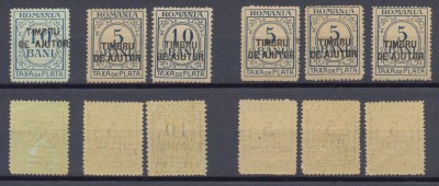 ROMANIA 1915 lot 6 valori supratipar TIMBRU DE AJUTOR pe mărci poștale Taxa de Plata nestampilate MNH foto