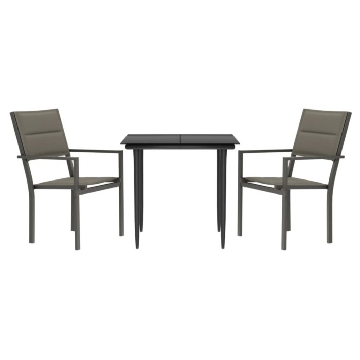 Set mobilier de gradina, 3 piese, negru, textilena si otel