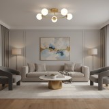 Lustra moderna ORBIT aurie, 72 cm, 5xE27, cu 5 globuri opaline