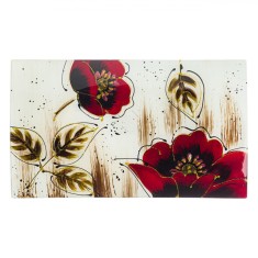 Platou Decorativ de Crăciun, Model Ecru Maci Roșii Glitter, Sticlă, 42x24.5x4.5cm