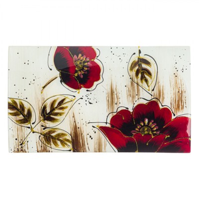 Platou Decorativ de Crăciun, Model Ecru Maci Roșii Glitter, Sticlă, 42x24.5x4.5cm foto