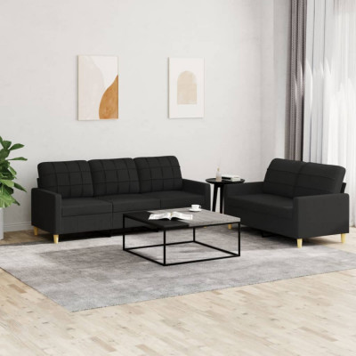 Gossi set de canapele cu perne, 2 piese, negru, textil foto
