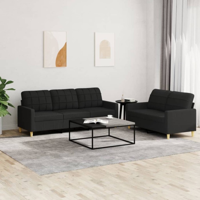 Gossi set de canapele cu perne, 2 piese, negru, textil