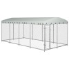 VidaXL Padoc pentru c&acirc;ini de exterior, cu acoperiș, 7,6 x 3,8 x 2,3 m