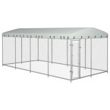 VidaXL Padoc pentru c&acirc;ini de exterior, cu acoperiș, 7,6 x 3,8 x 2,3 m