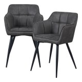Set 2 scaune dining Birmingham, gri &icirc;nchis, cu cotiere