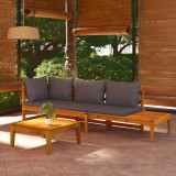 VidaXL Set mobilier grădină cu perne gri &icirc;nchis, 3 piese, lemn acacia